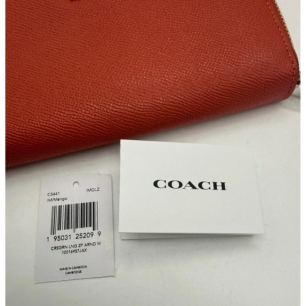 Coach Wallet Mango Pebbled Leather Zip Around Wristlet Strap Clutch